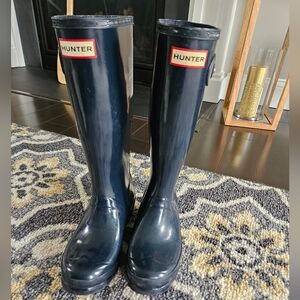 Hunter Rain Boots Womens Size US 5 EU 36 Navy Blue Original Tall Buckle Rubber